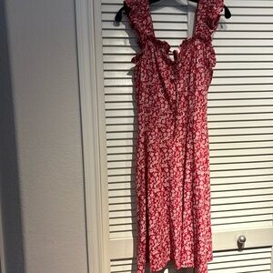 HUHOT Adjustable Square Neck Sleeveless Midi Floral Red Casual Sundress Large